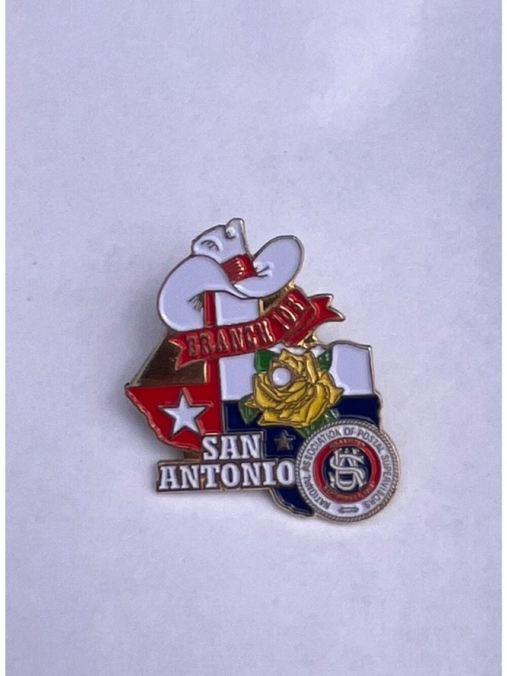 Vintage San Antonio Texas NAPS Enamel Lapel Pin Alamo Rose Cowboy Hat Branch Pin